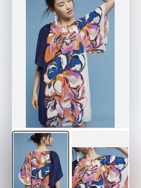 Anthropologie Maeve Multicolor Floral Mini Dress - Navy, Pink, Orange, Blue